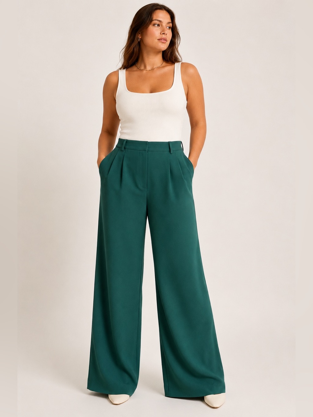 Abercrombie & Fitch Curve Love Wide Leg Trouser Pants Green Size 14L